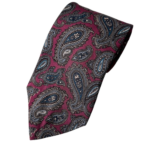 NEW Silk Tie FERREL REED for BORCK Bro’s Burgundy Gray Blue Paisley Handmade USA - Picture 1 of 9